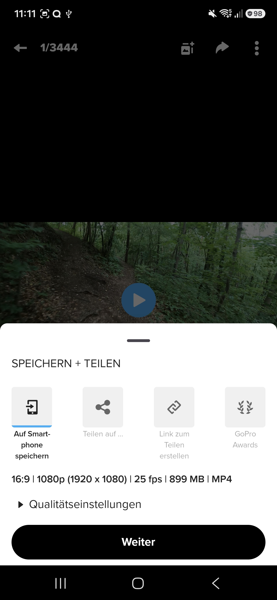 GoPro Quik save to smartphone dialog